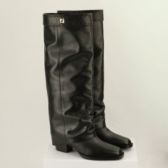 Fendi Minerva Knee-High 55mm Leather Boots, Black, EU 36/US 6 - Picture 3 of 15